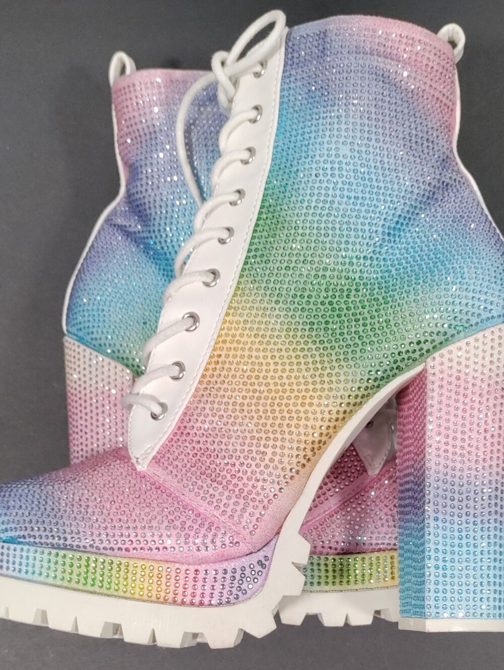 Wild Diva Rainbow Rhinestone Platform Ankle Boots Women’s 7.5 New